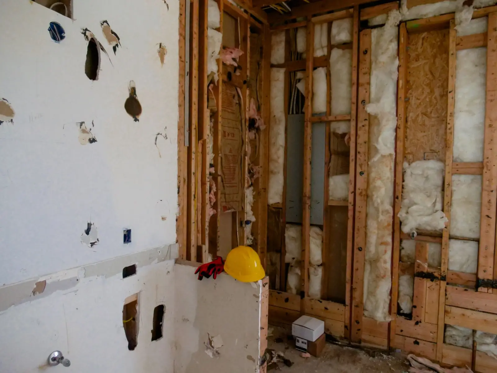 Room stripped back to the timber studwork during a renovation